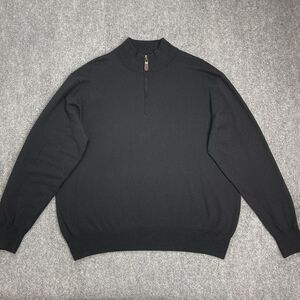 Orvis 1/4 Zip Sweater Mens XL Black Cotton Silk Cashmere Lightweight Soft Preppy